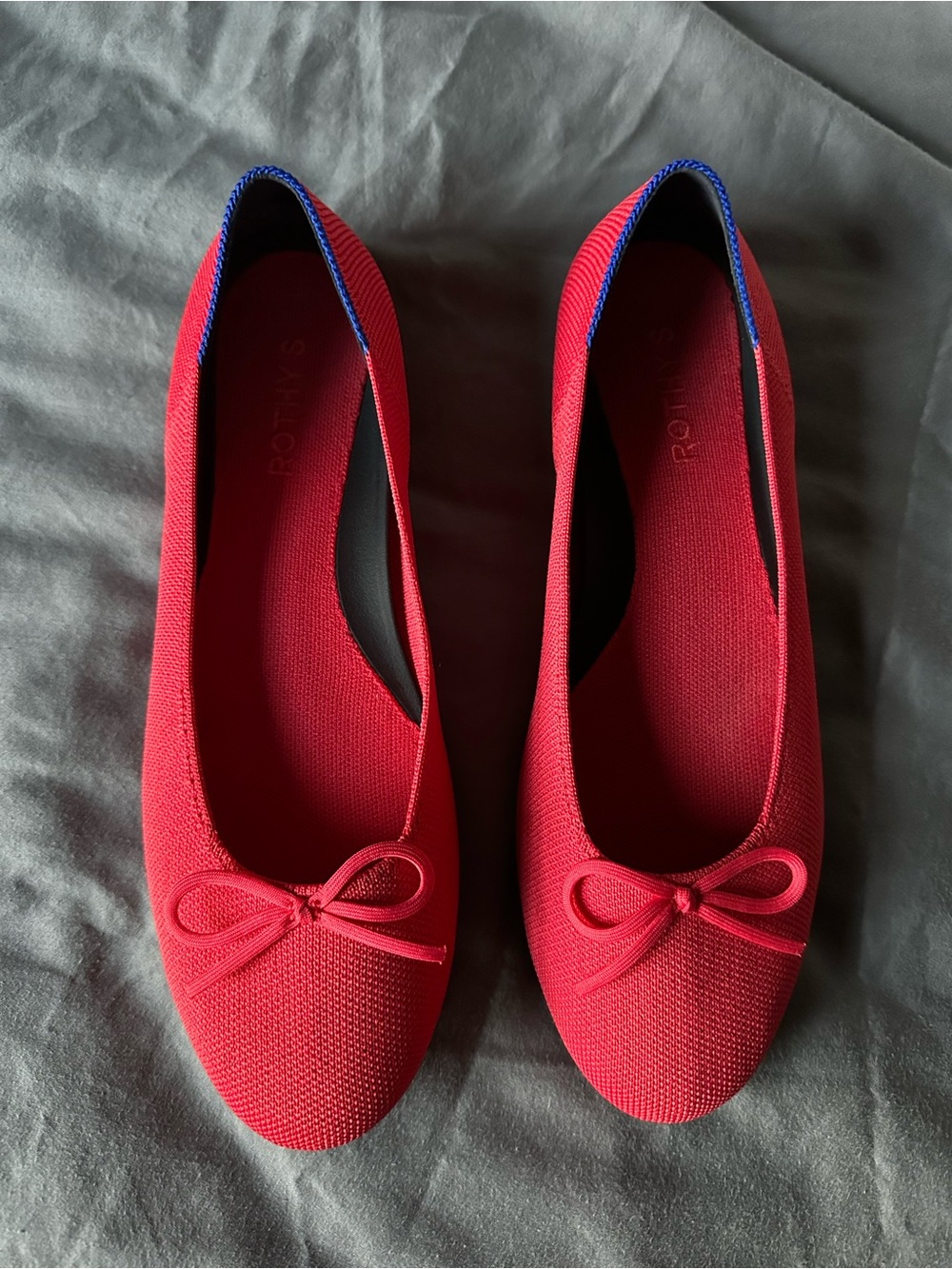 Rothy's Bright Red Knit Ballet Flats with Bow